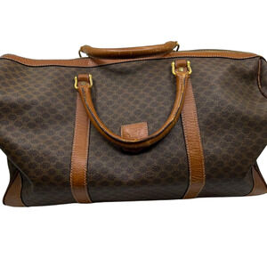 Celine Boston Bag Brown Macadam Coated Canvas Travel Bag
